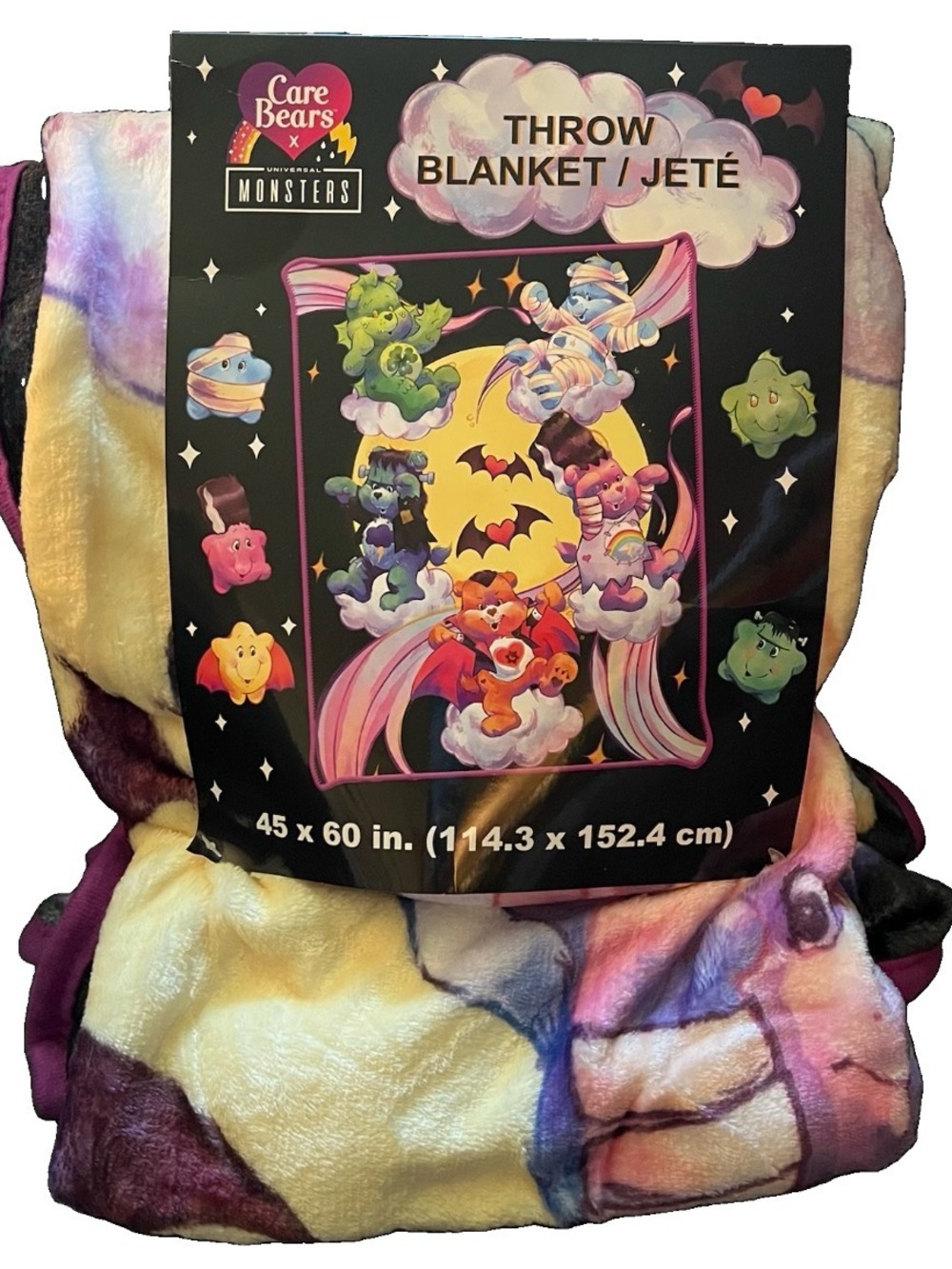 Care Bears x Universal Monsters Raschel Throw Blanket | 45 x 60 Inches